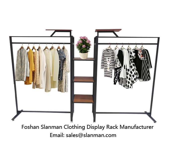 Store Rack Garment Stand Clothes Wood Shelf Clothing Display Cabinet