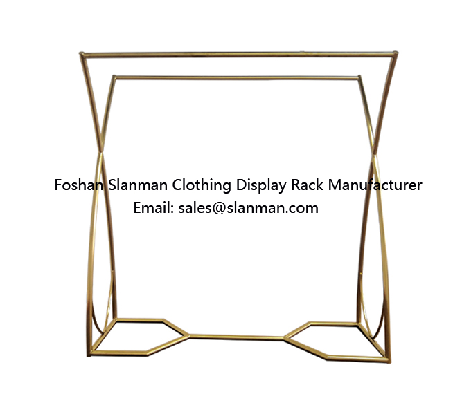 Gold Island Floor Display Rack Simple Clothing Shop Furniture Double Bar Display Rack