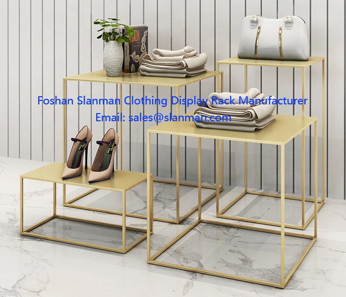 High End Golden Stainless Clothing Display Table for Women Clothing Shop