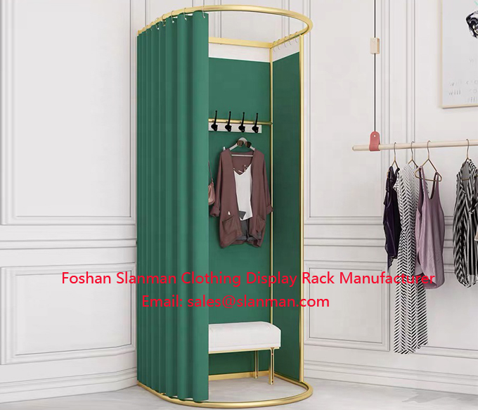 Clothing Store Metal Portable Fitting Room Movable Golden Dressing Room