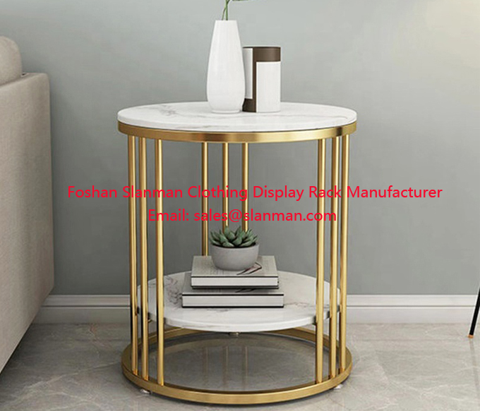 Modern Coffee Table for Living Room Marble MDF Top Panel Metal Round Coffee Table