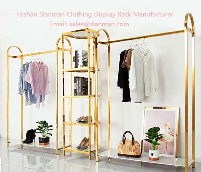 Clothing store display rack floor type stainless steel clothing display rack clothing shelf combination gold simplicity