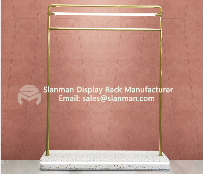 Clothing Shopping Mall Store Stand Metal Shelves Garment Display Rack With LED Light