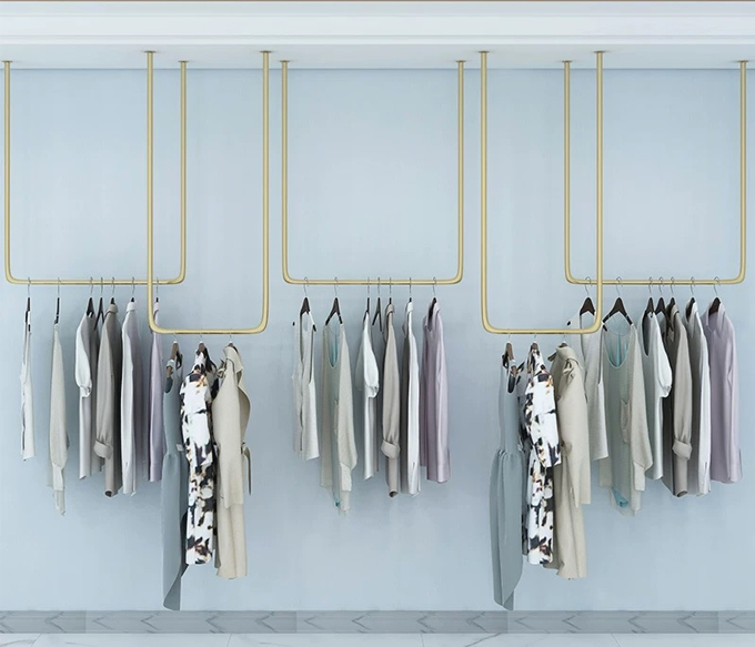 Modern Metal Ceiling Hanging Wall Mounted Clothing Display Rack For Women Clothes Shop Display Rack