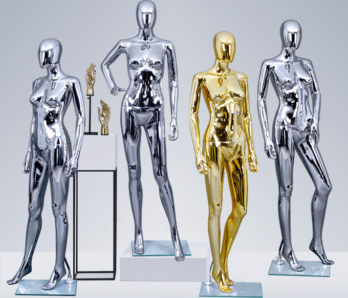 Abstract fiberglass shinny silver color gold display female fashional chrome plating electroplating mannequin women