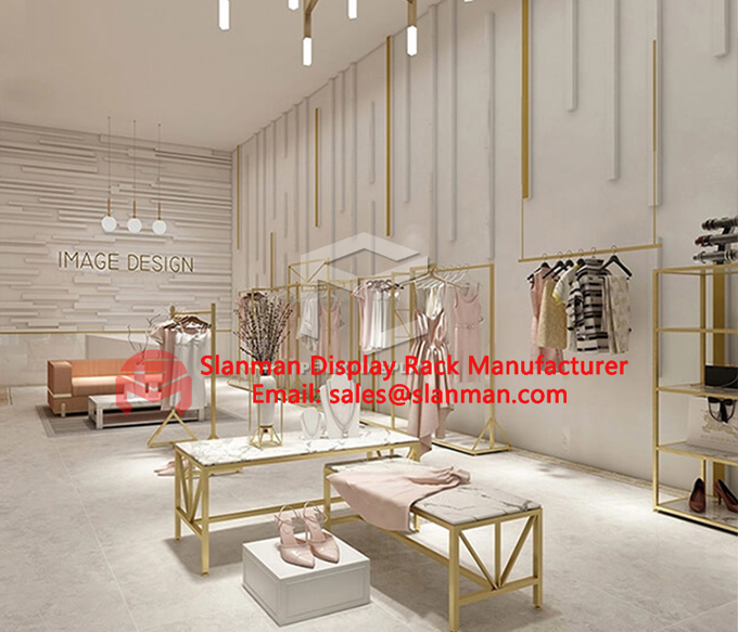 Luxury gold clothing rack with black marble coat rack clothing store display rack
